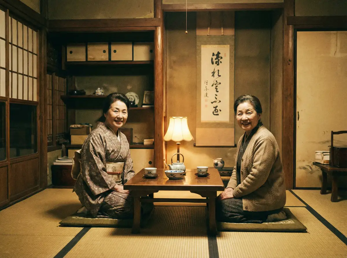 两位优雅的 嫩草www天堂资源在线观看 在日式茶室中品茶交谈